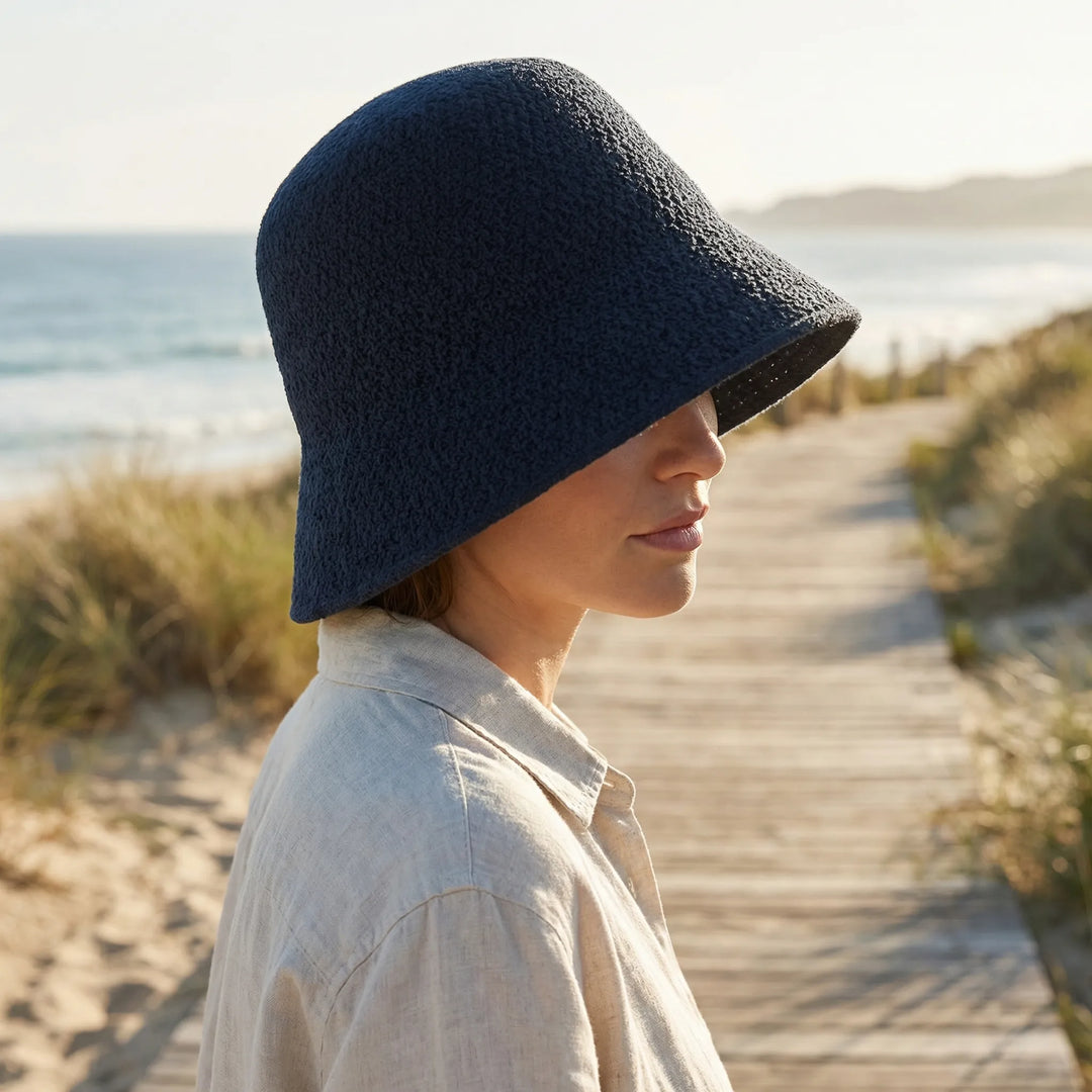 Brevala - Wide-Brim Hollow-Knit Bucket Hat