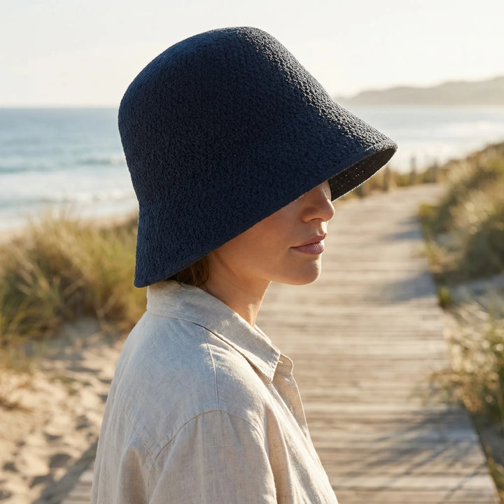 Brevala - Wide-Brim Hollow-Knit Bucket Hat