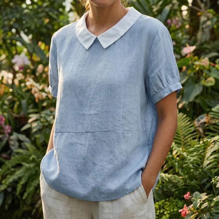 Brezali - Relaxed Fit Short Sleeve Blouse