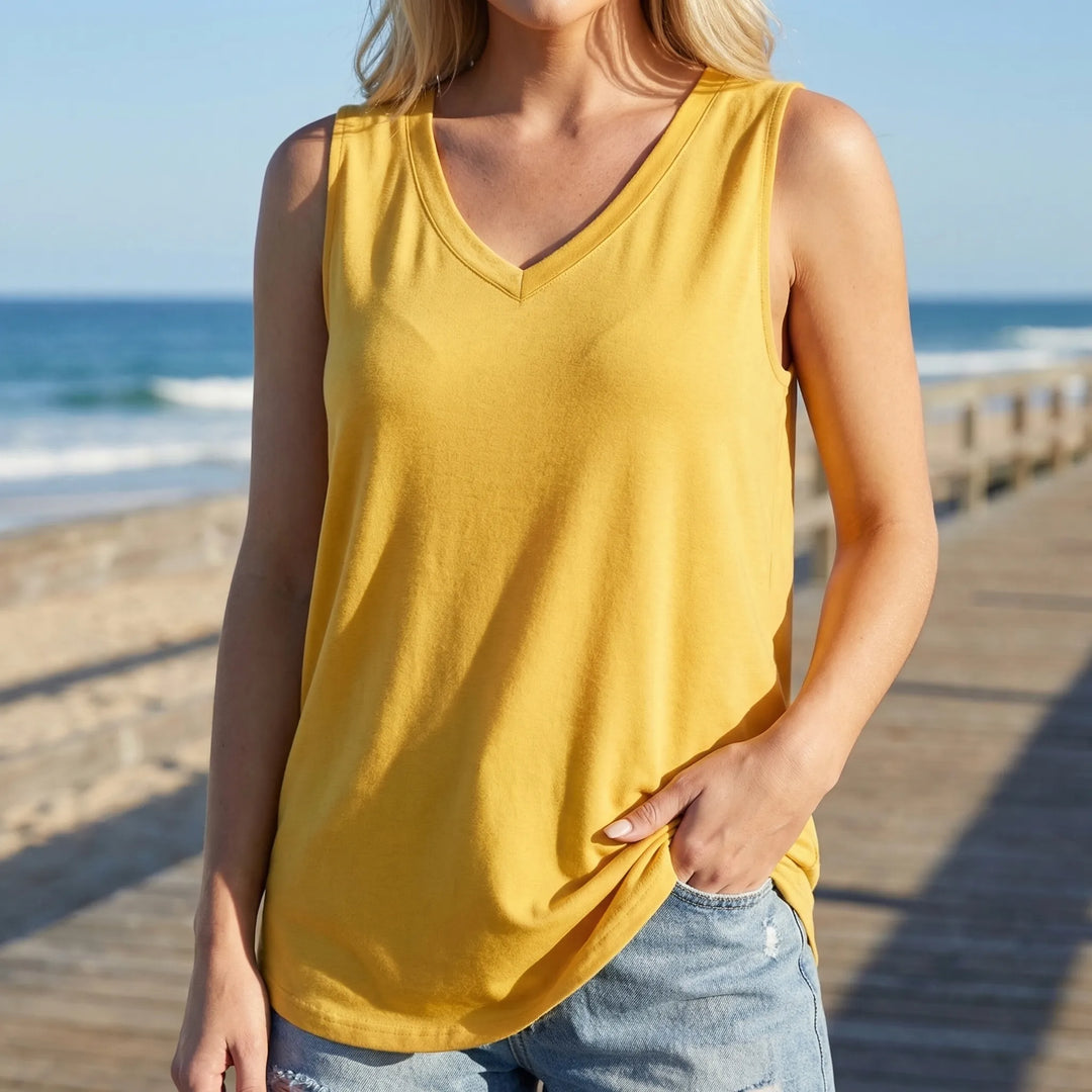 Brezova - Loose Deep V-Neck Sleeveless Top