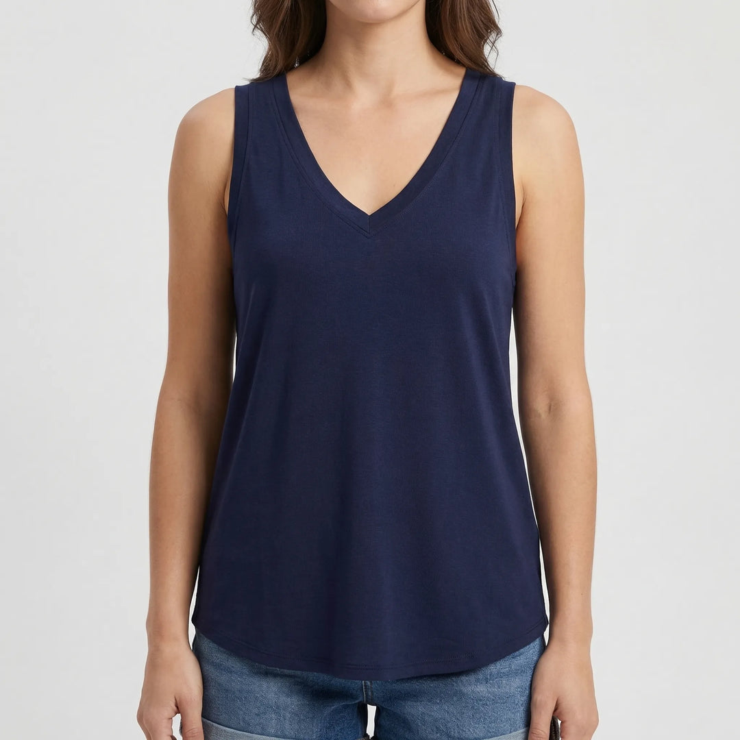 Brezova - Loose Deep V-Neck Sleeveless Top