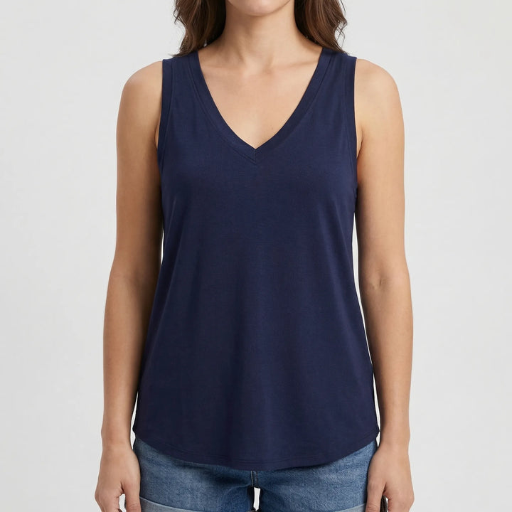 Brezova - Loose Deep V-Neck Sleeveless Top