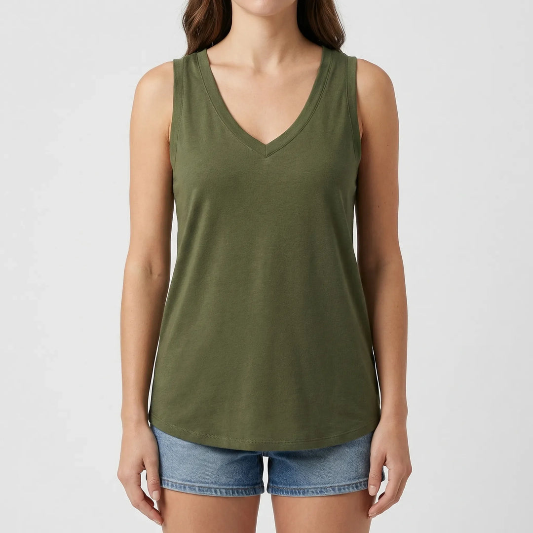 Brezova - Loose Deep V-Neck Sleeveless Top