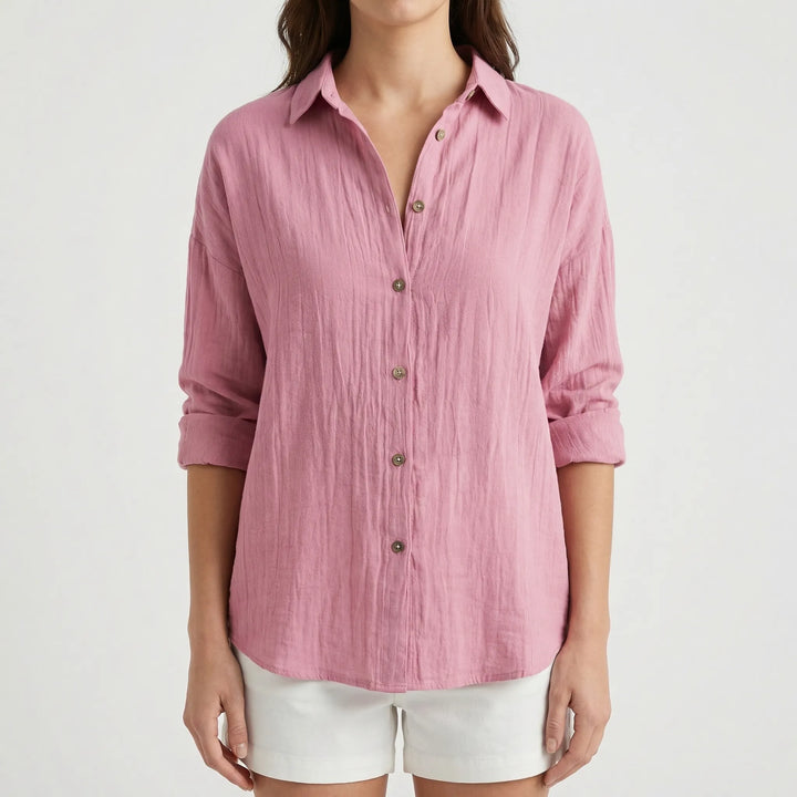 Brezzia - Relaxed Fit Button-Down Blouse