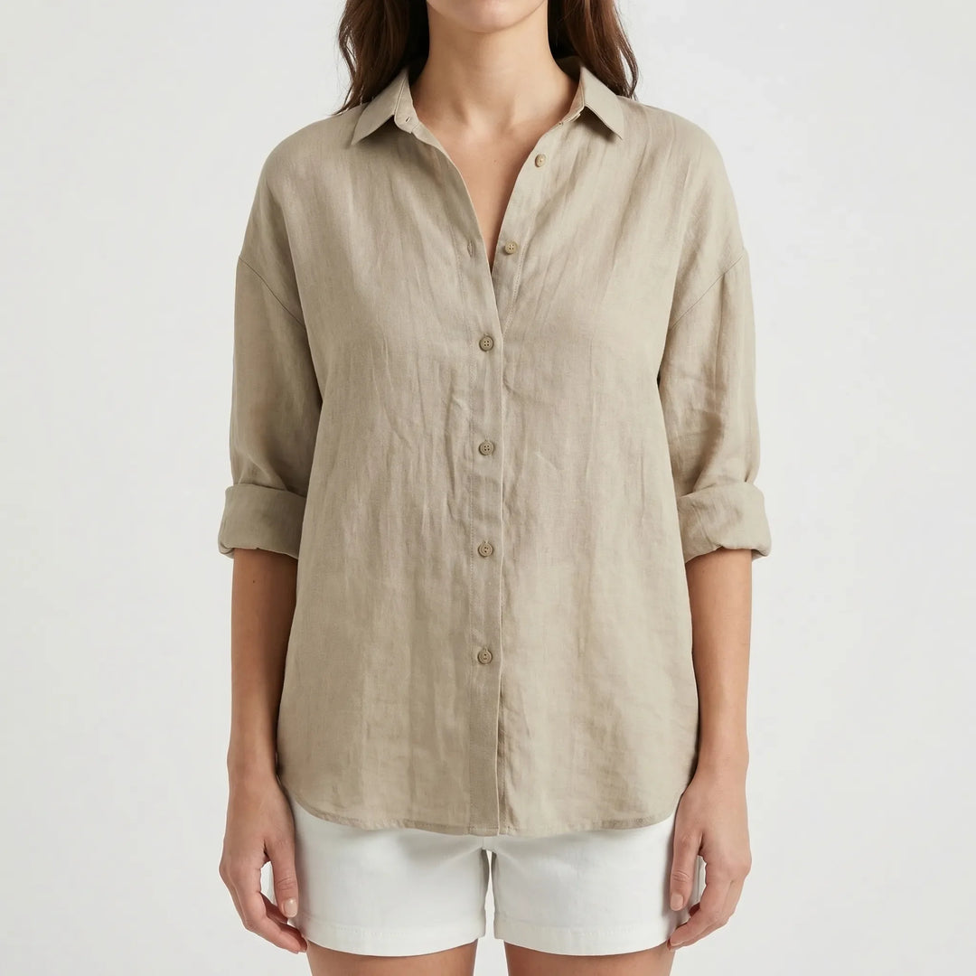 Brezzia - Relaxed Fit Button-Down Blouse