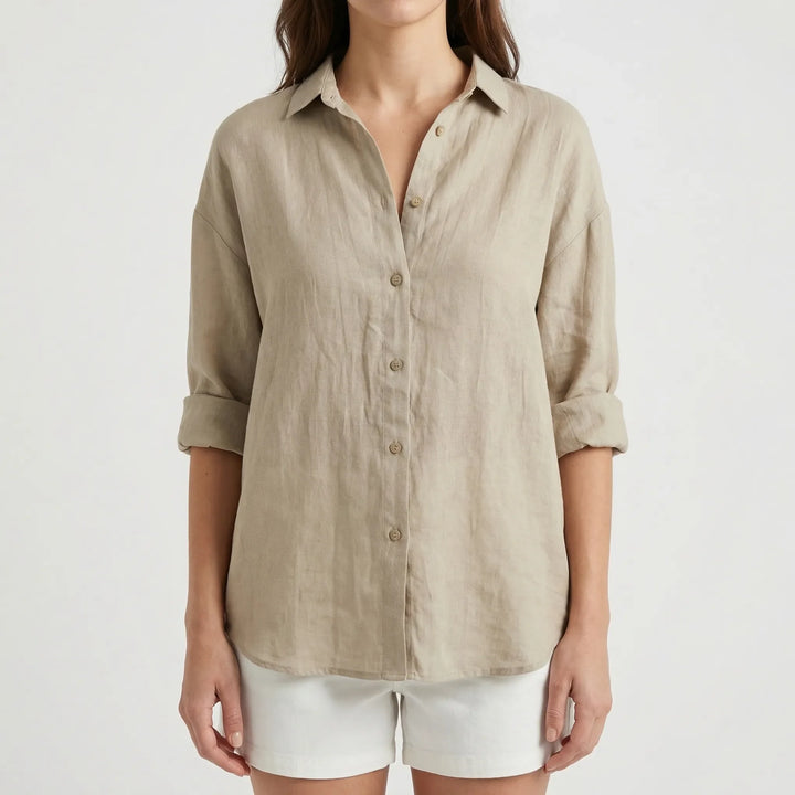 Brezzia - Relaxed Fit Button-Down Blouse
