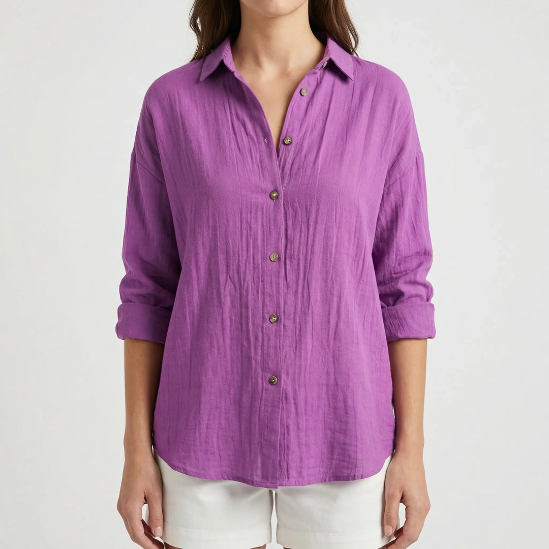 Brezzia - Relaxed Fit Button-Down Blouse