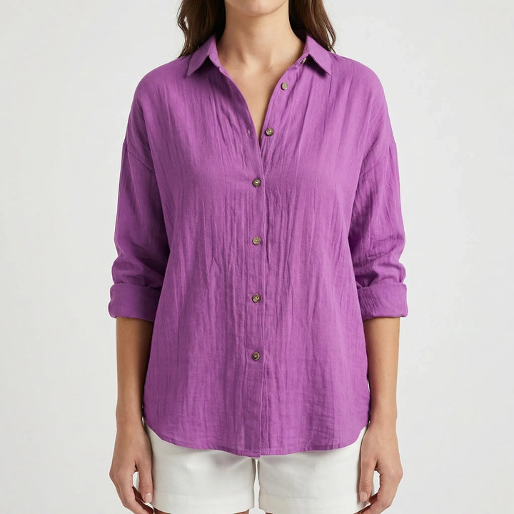 Brezzia - Relaxed Fit Button-Down Blouse