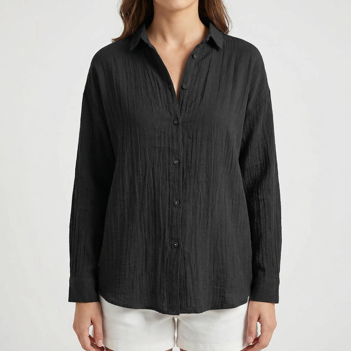 Brezzia - Relaxed Fit Button-Down Blouse