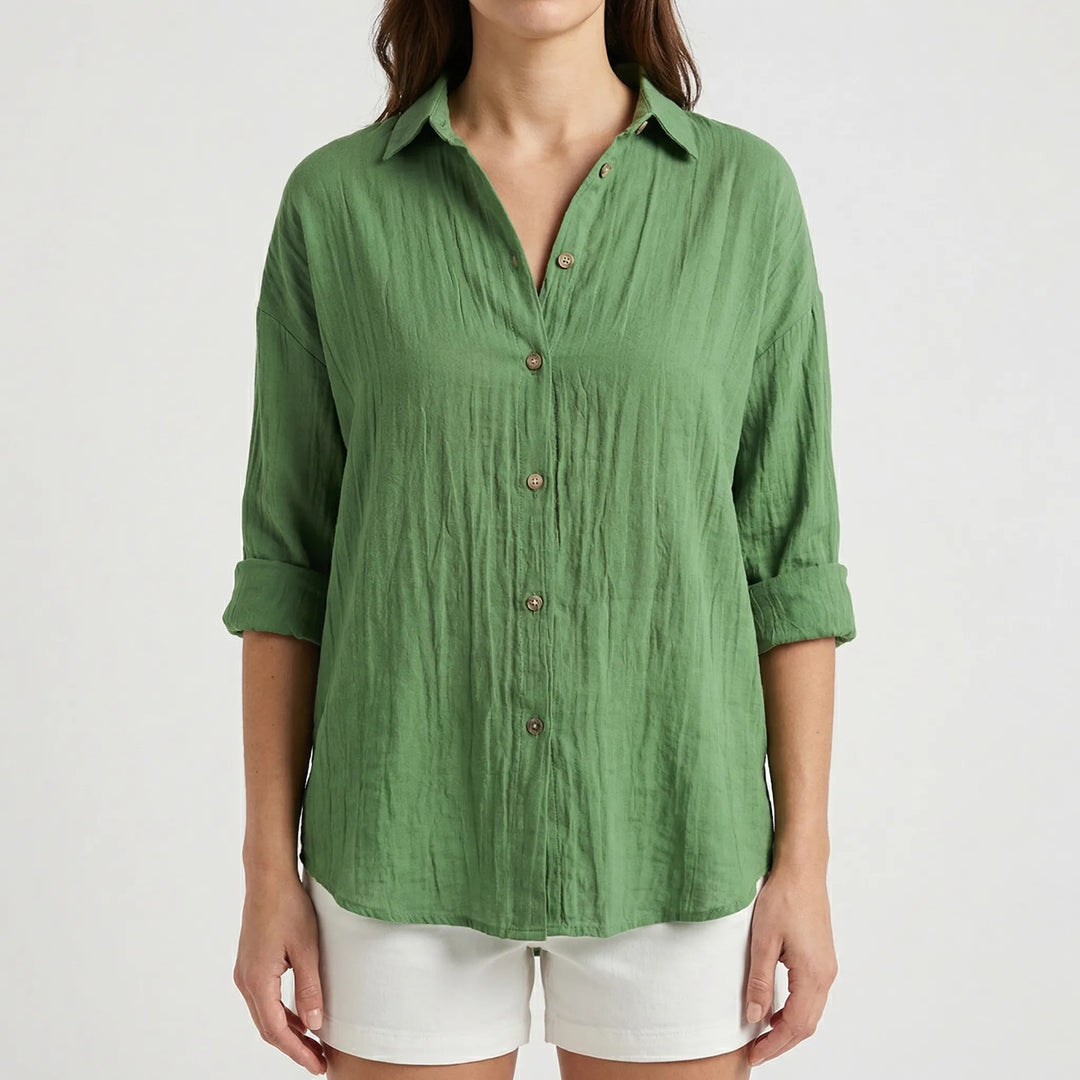 Brezzia - Relaxed Fit Button-Down Blouse