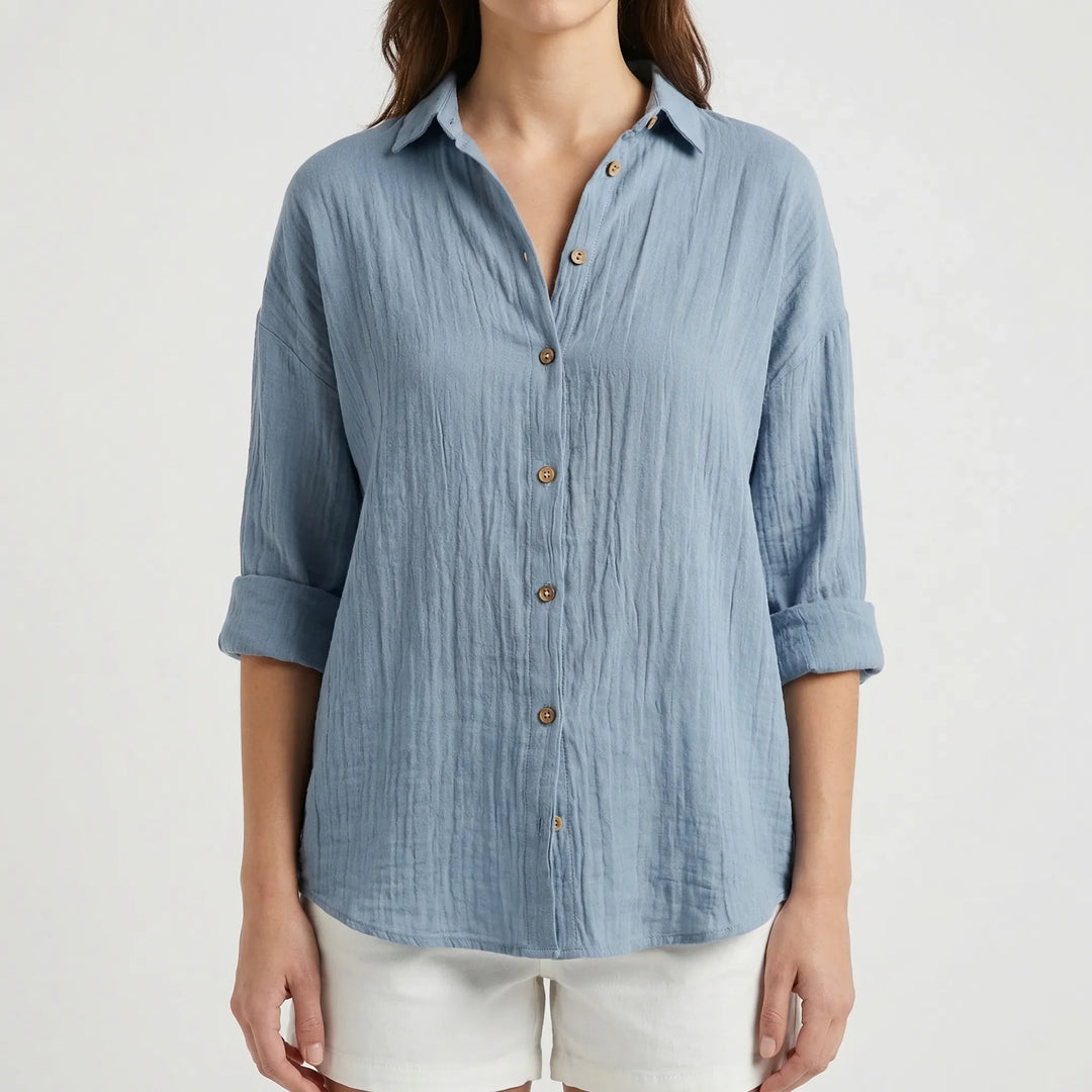 Brezzia - Relaxed Fit Button-Down Blouse