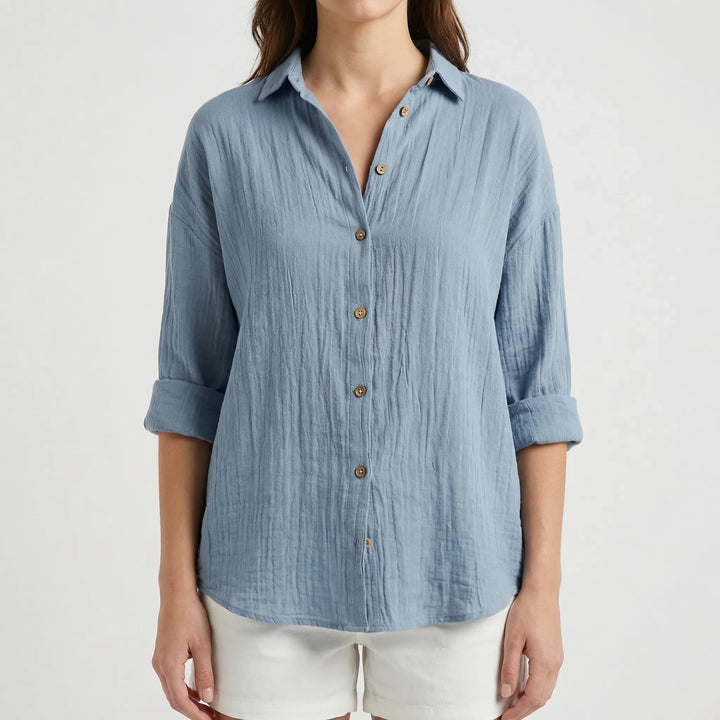 Brezzia - Relaxed Fit Button-Down Blouse