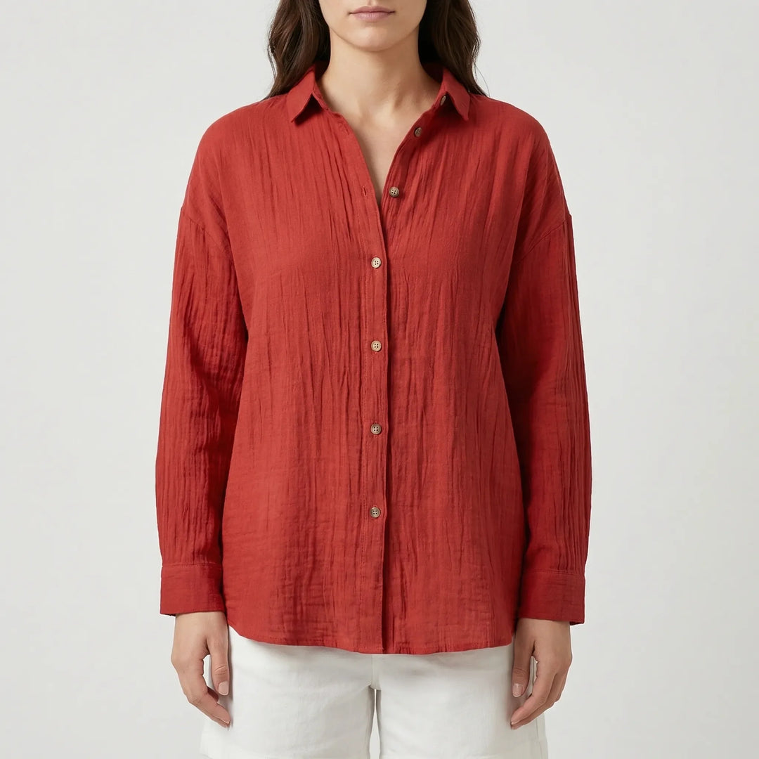 Brezzia - Relaxed Fit Button-Down Blouse