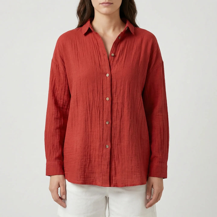 Brezzia - Relaxed Fit Button-Down Blouse