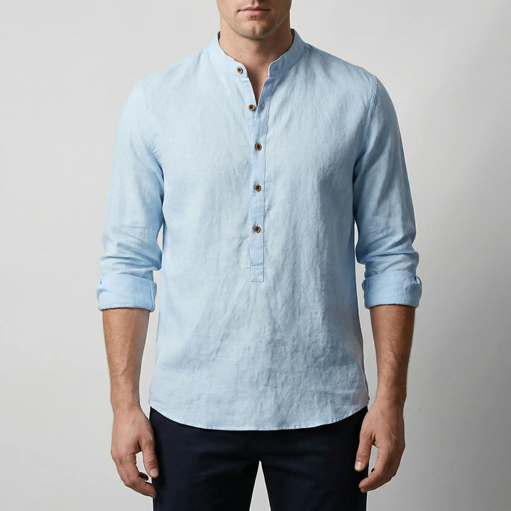 Briston - Collarless Henley-Style Long Sleeve Shirt