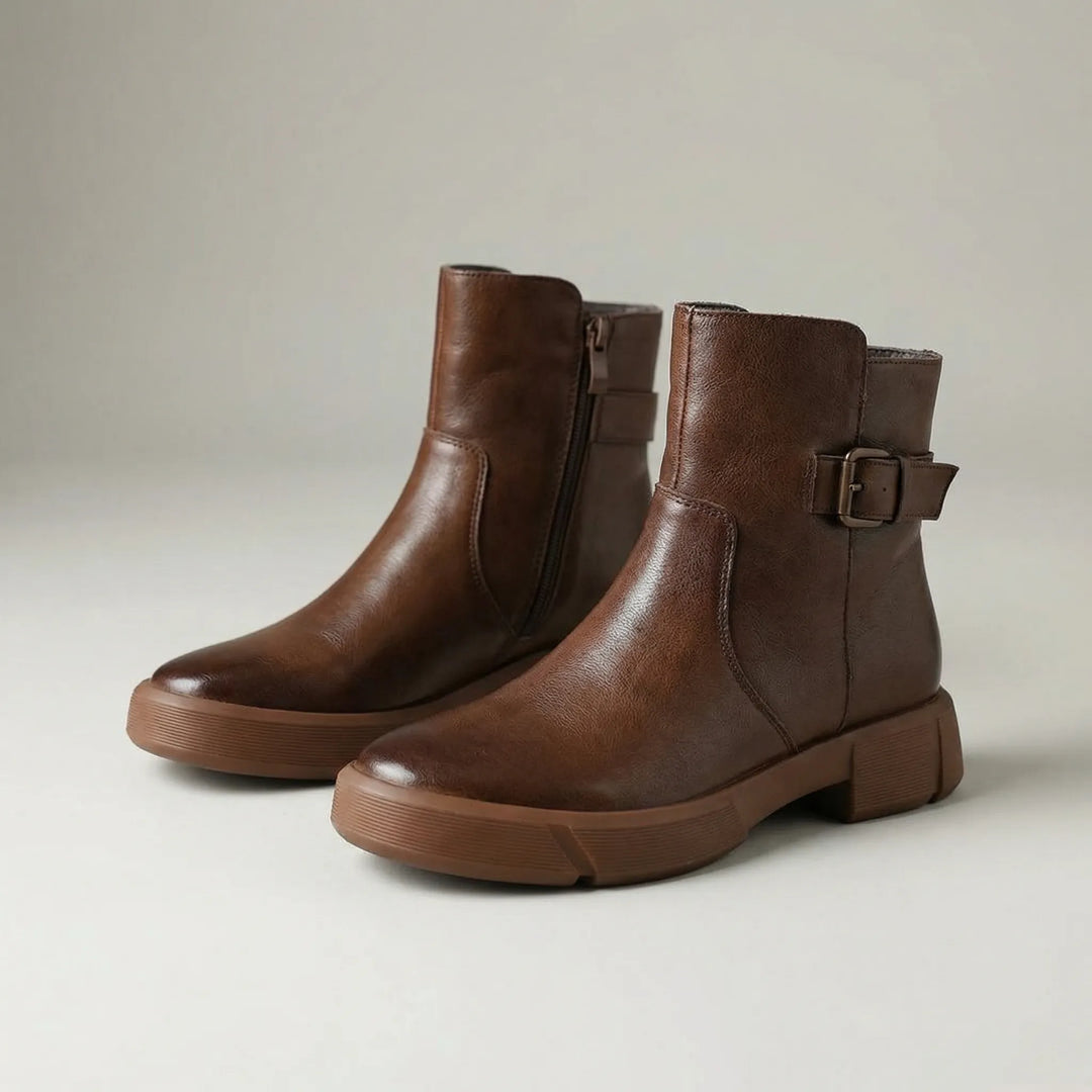 Broxenne - Vintage-Inspired Mid-Ankle Block Heel Boot