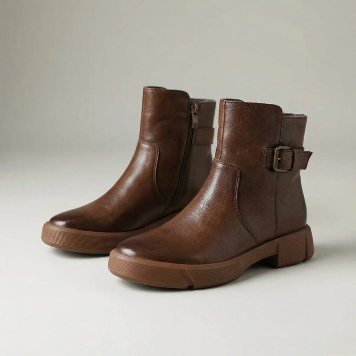 Broxenne - Vintage-Inspired Mid-Ankle Block Heel Boot