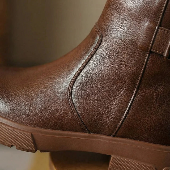Broxenne - Vintage-Inspired Mid-Ankle Block Heel Boot