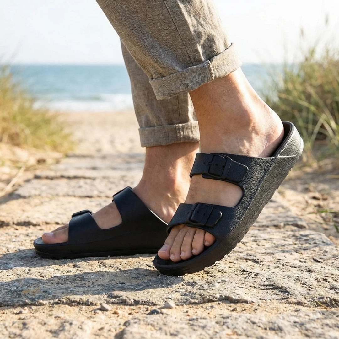 Buckivo - Double Buckle Open-Toe Slide Sandal