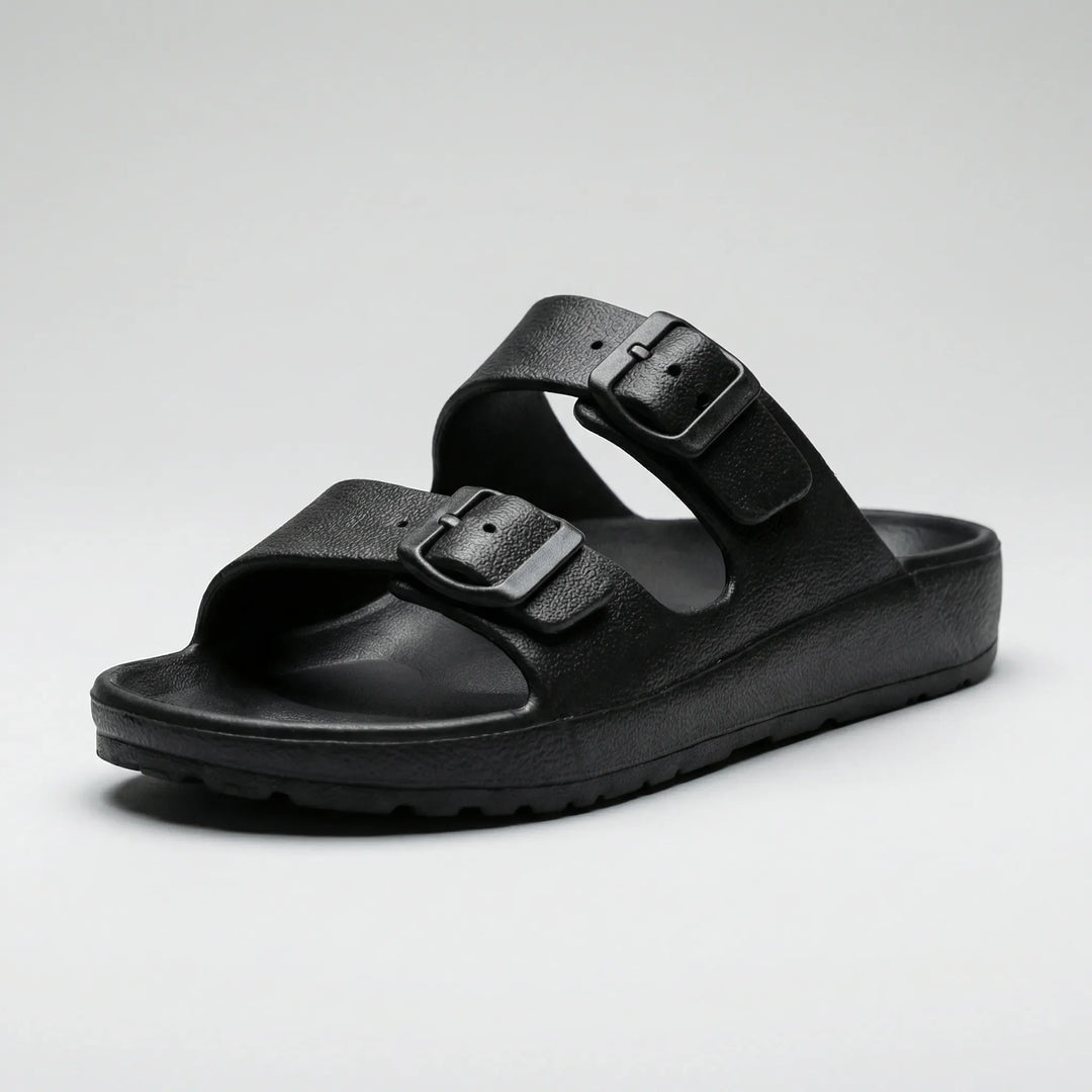 Buckivo - Double Buckle Open-Toe Slide Sandal