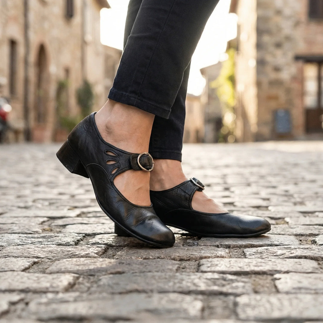 Buckova - Low-Heel Buckle Strap Women's Shoe