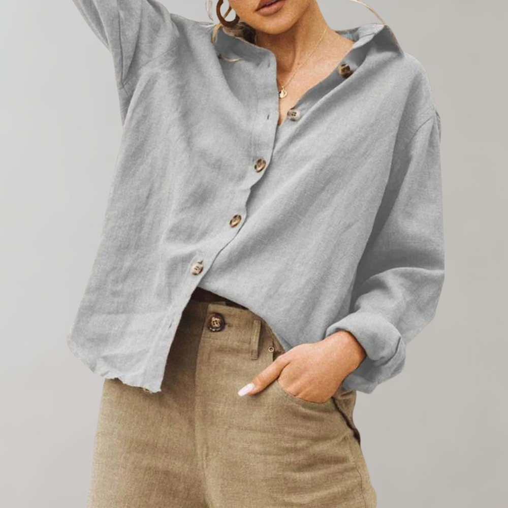 Vintage Linne Blus för Kvinnor