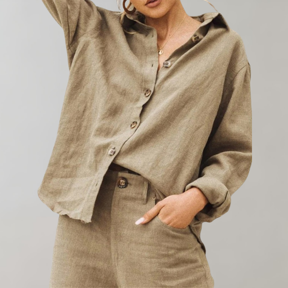 Vintage Linne Blus för Kvinnor