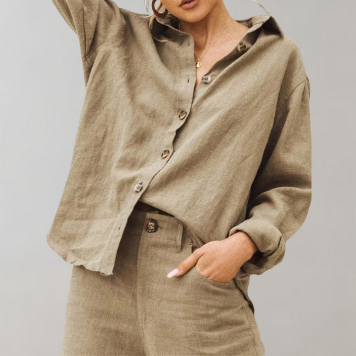 Vintage Linne Blus för Kvinnor