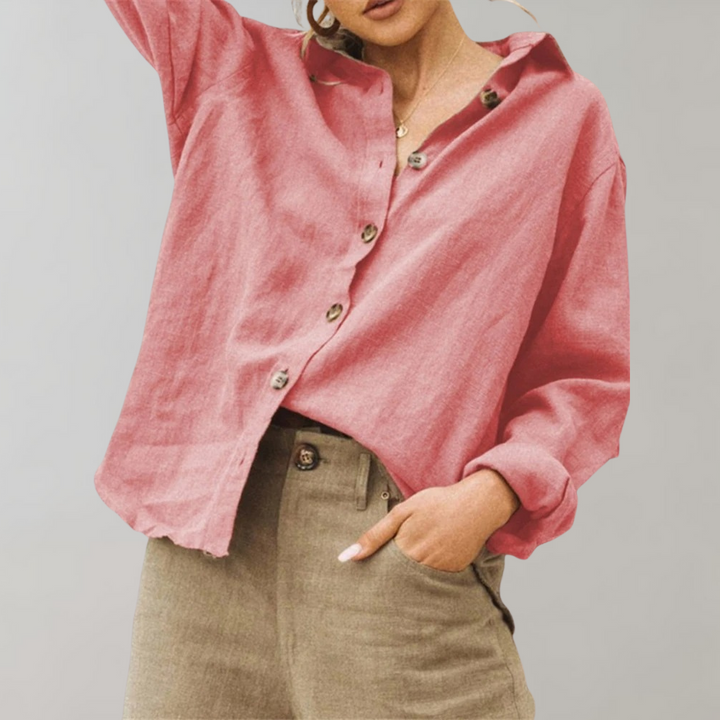 Vintage Linne Blus för Kvinnor