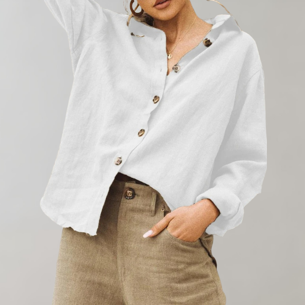 Vintage Linne Blus för Kvinnor