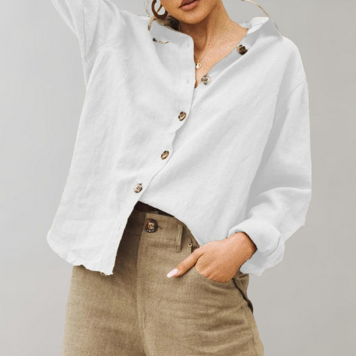 Vintage Linne Blus för Kvinnor