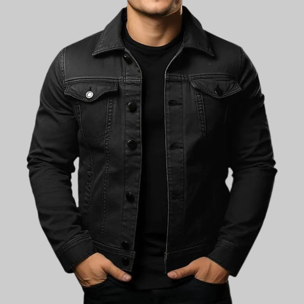 Avslappnad Solid Denimjacka för Män