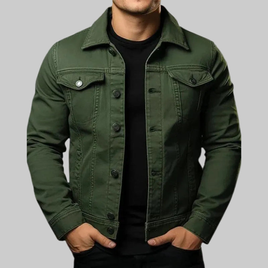 Avslappnad Solid Denimjacka för Män