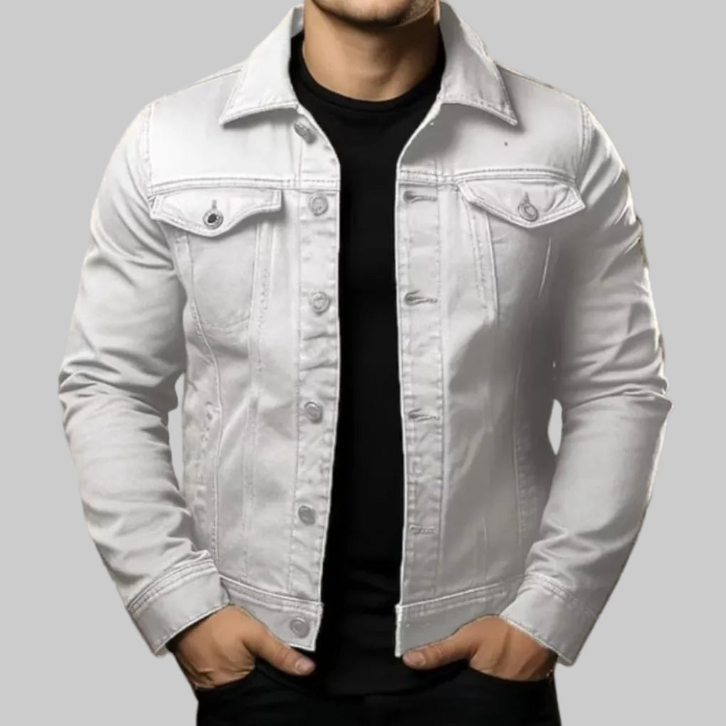 Avslappnad Solid Denimjacka för Män