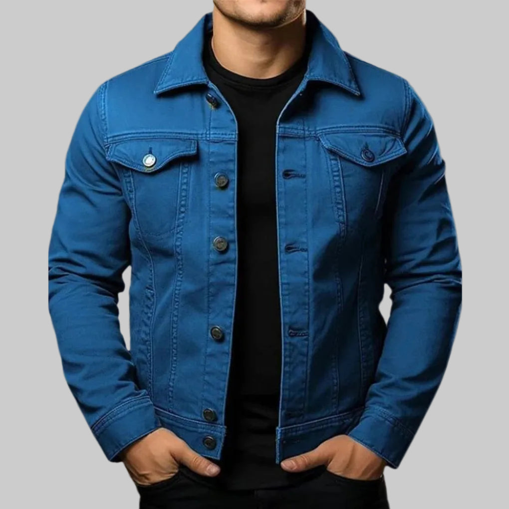 Avslappnad Solid Denimjacka för Män