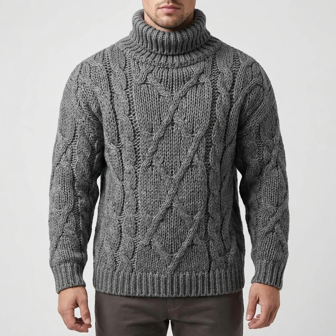 Cablorn - Cable Knit Turtleneck Pullover Sweater