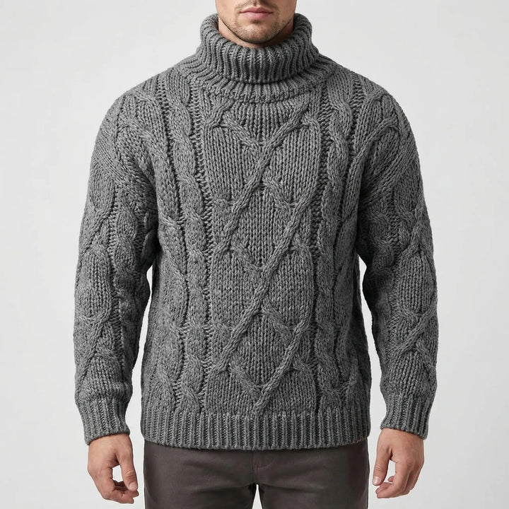 Cablorn - Cable Knit Turtleneck Pullover Sweater