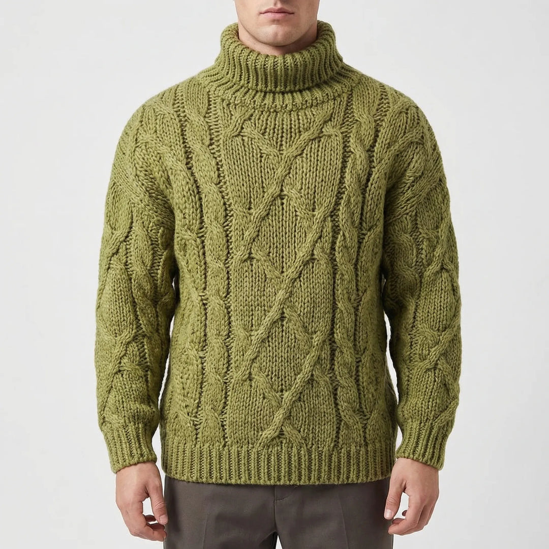 Cablorn - Cable Knit Turtleneck Pullover Sweater