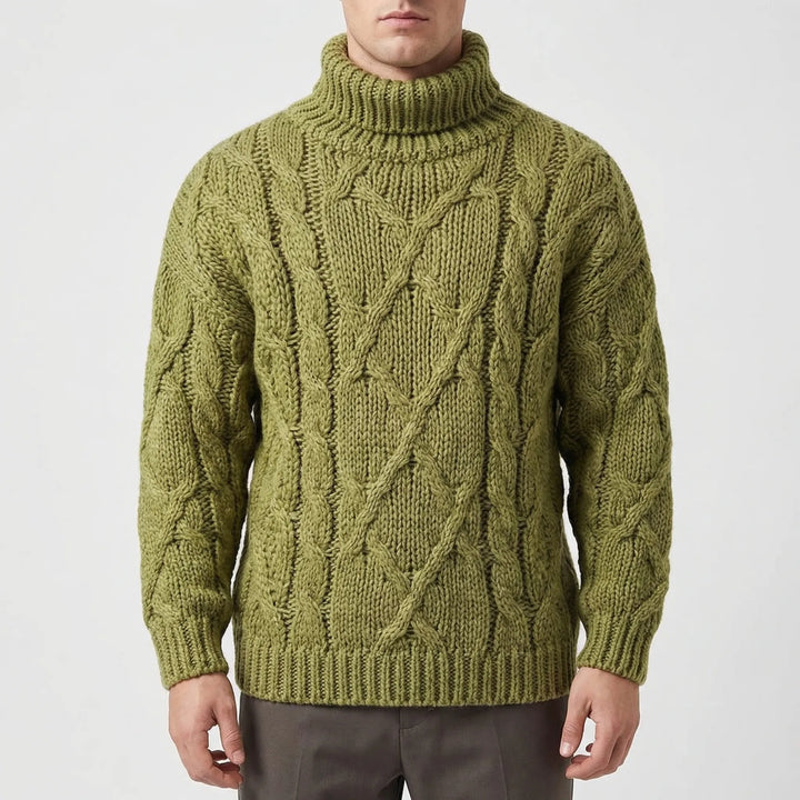 Cablorn - Cable Knit Turtleneck Pullover Sweater