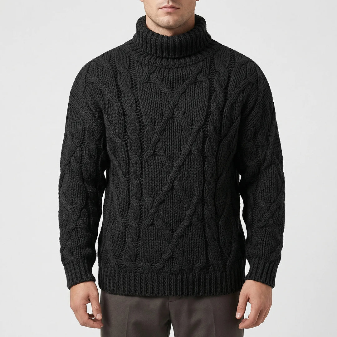 Cablorn - Cable Knit Turtleneck Pullover Sweater