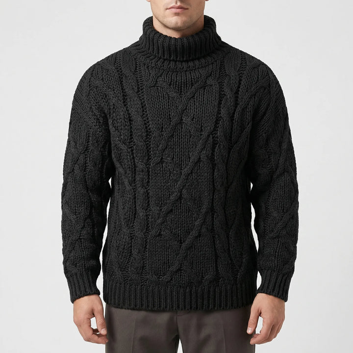 Cablorn - Cable Knit Turtleneck Pullover Sweater