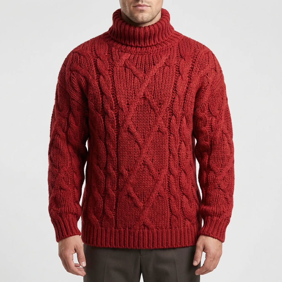 Cablorn - Cable Knit Turtleneck Pullover Sweater