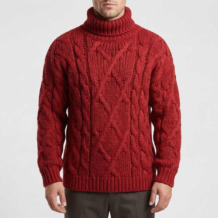 Cablorn - Cable Knit Turtleneck Pullover Sweater