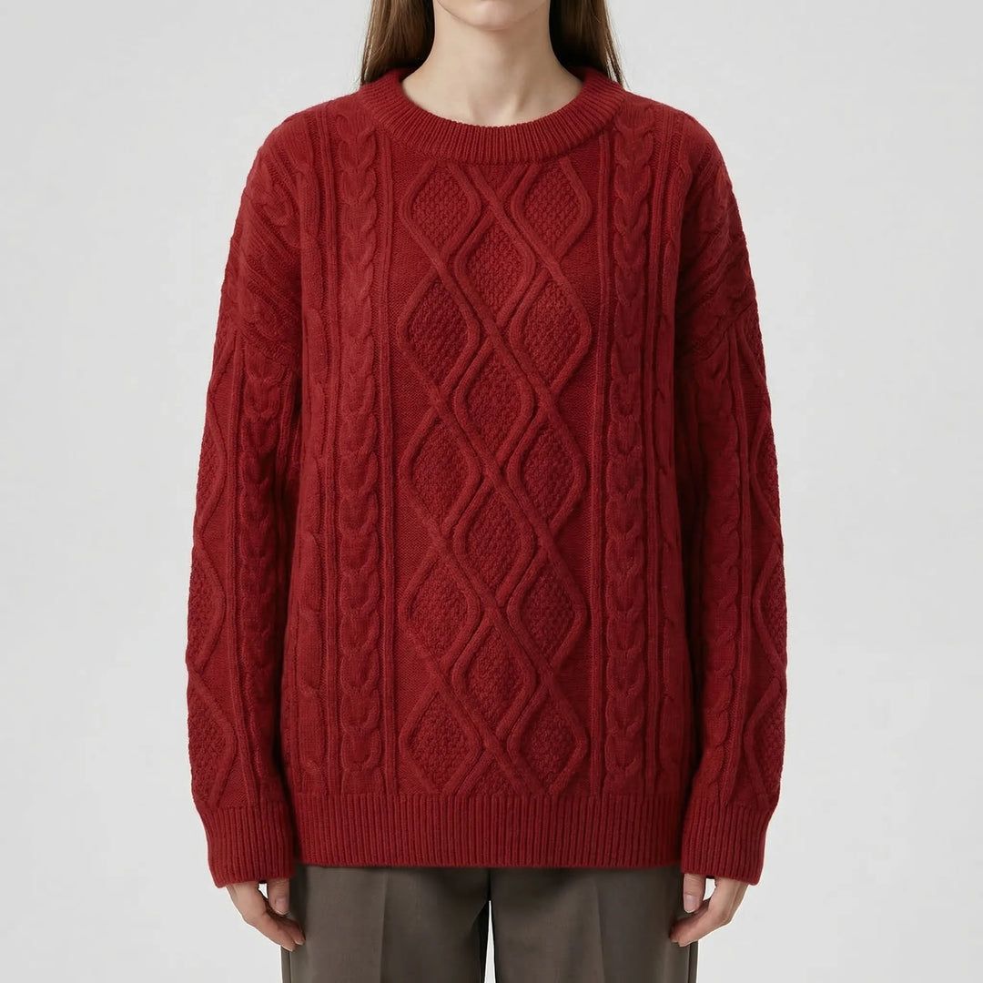 Cablova - Oversized Cable Knit Crewneck Pullover