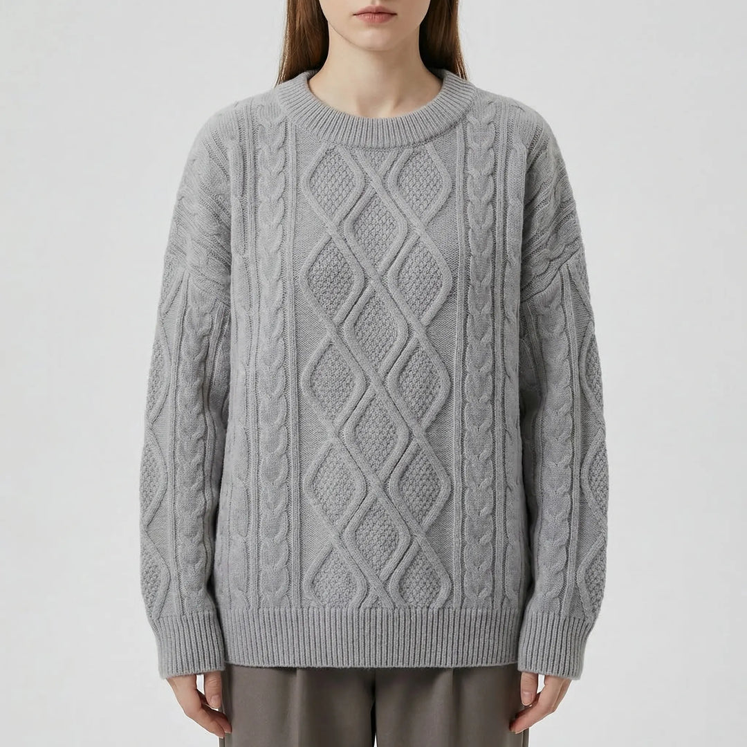 Cablova - Oversized Cable Knit Crewneck Pullover