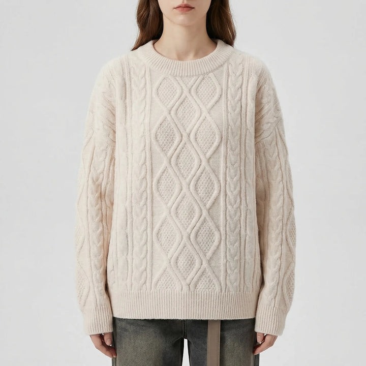Cablova - Oversized Cable Knit Crewneck Pullover
