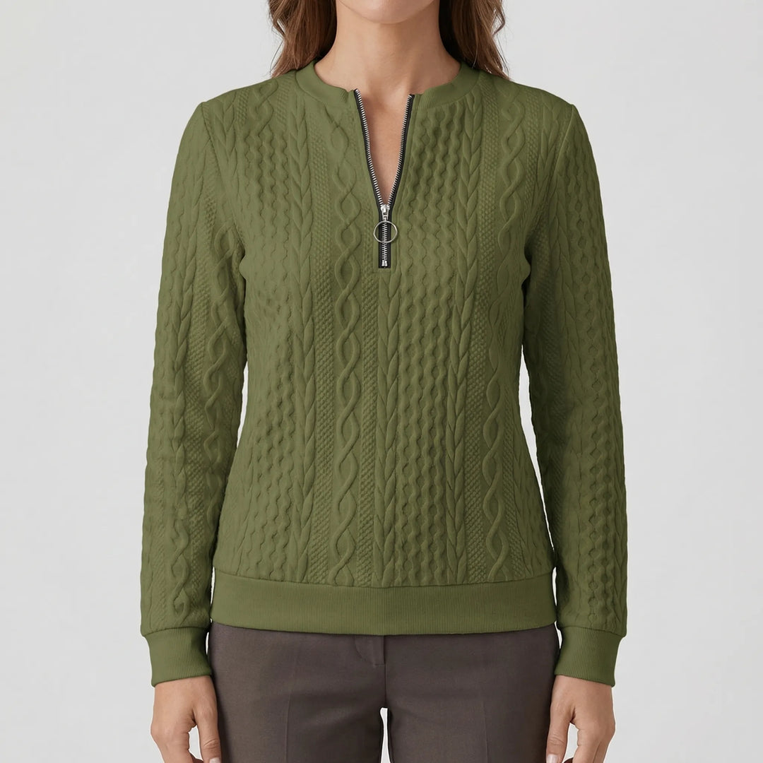 Cablvara - Cable Knit Quarter-Zip Pullover