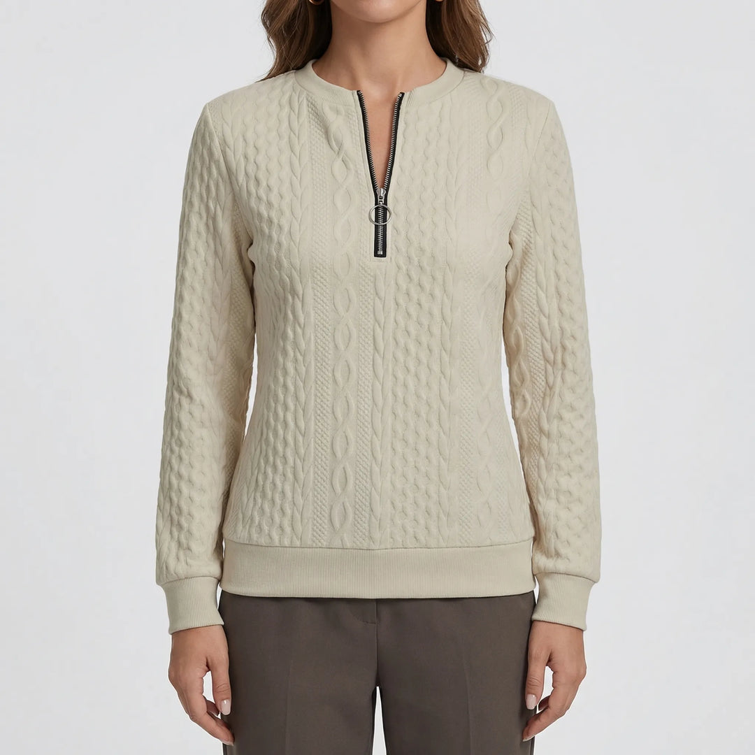 Cablvara - Cable Knit Quarter-Zip Pullover