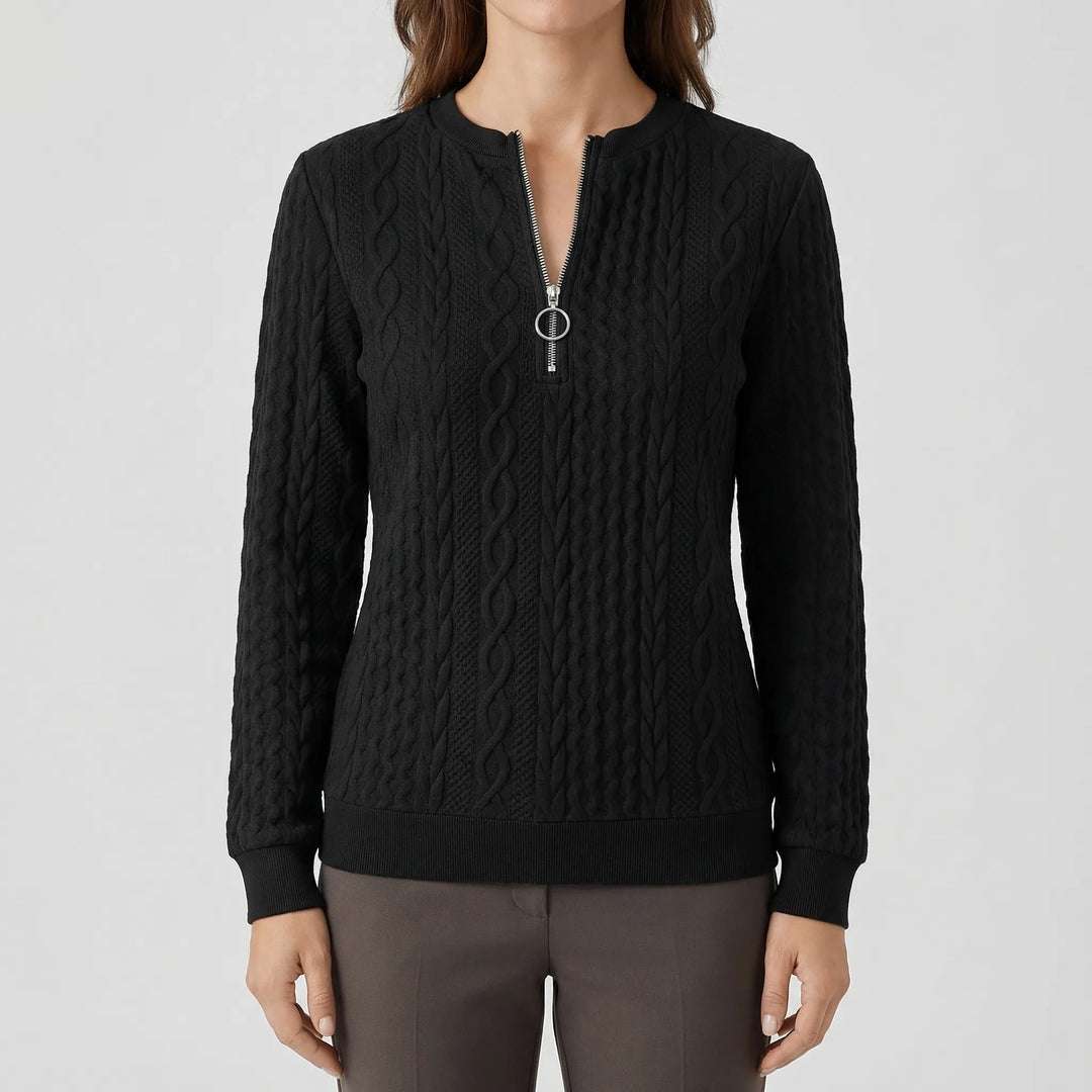 Cablvara - Cable Knit Quarter-Zip Pullover