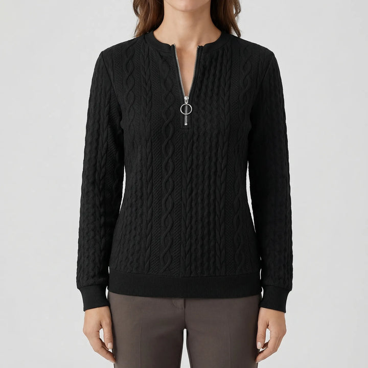 Cablvara - Cable Knit Quarter-Zip Pullover